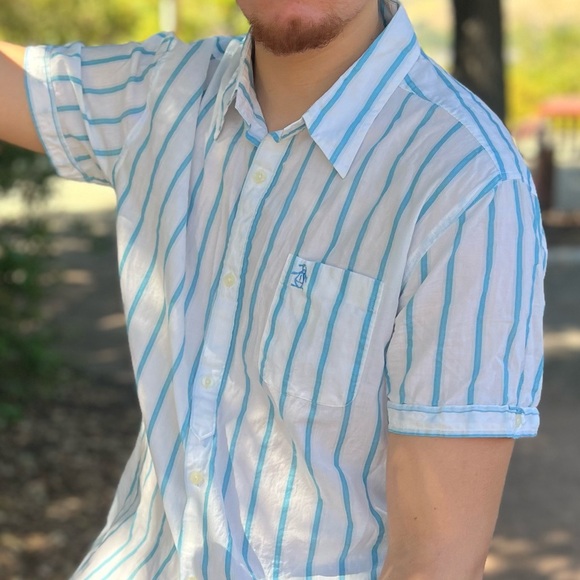 ORIGINAL PENGUIN MEN MUNSING WEAR COTTON SHEER BUTTON DOWN SHIRT FIT SEE THROUGH - Picture 11 of 16